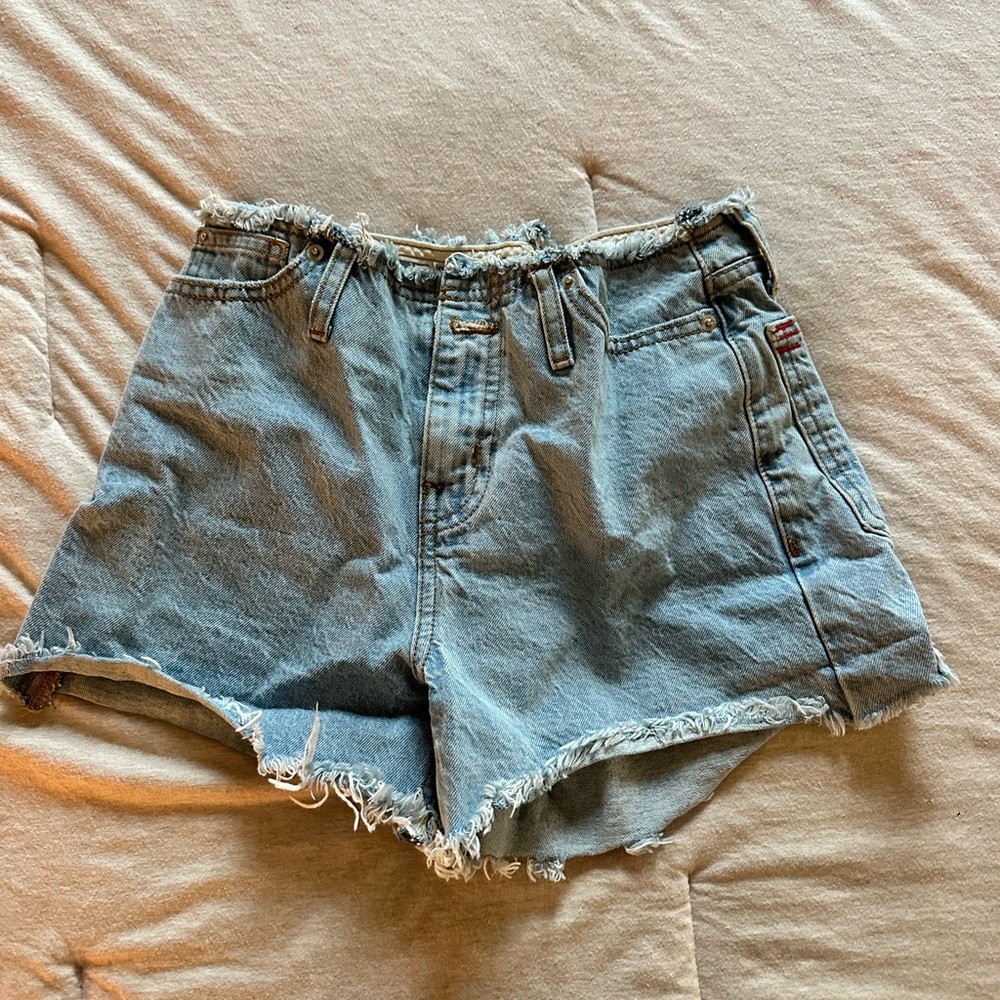 Denim Frayed Hem BDG Mini Shorts